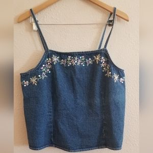 LA Blues women's blue denim embroidered top size xl